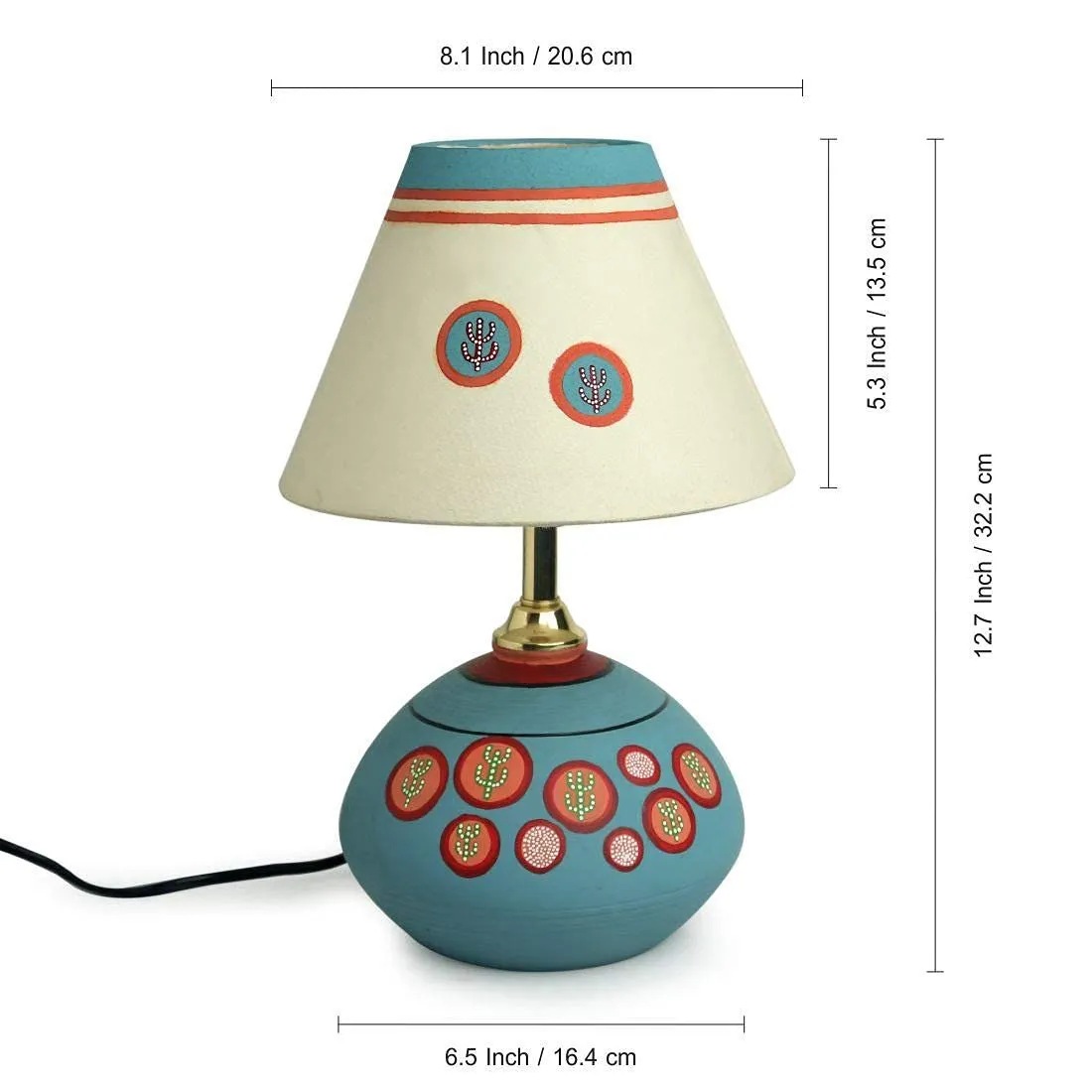 Handcrafted Terracotta Table Lamp with Hand-Painted Shade