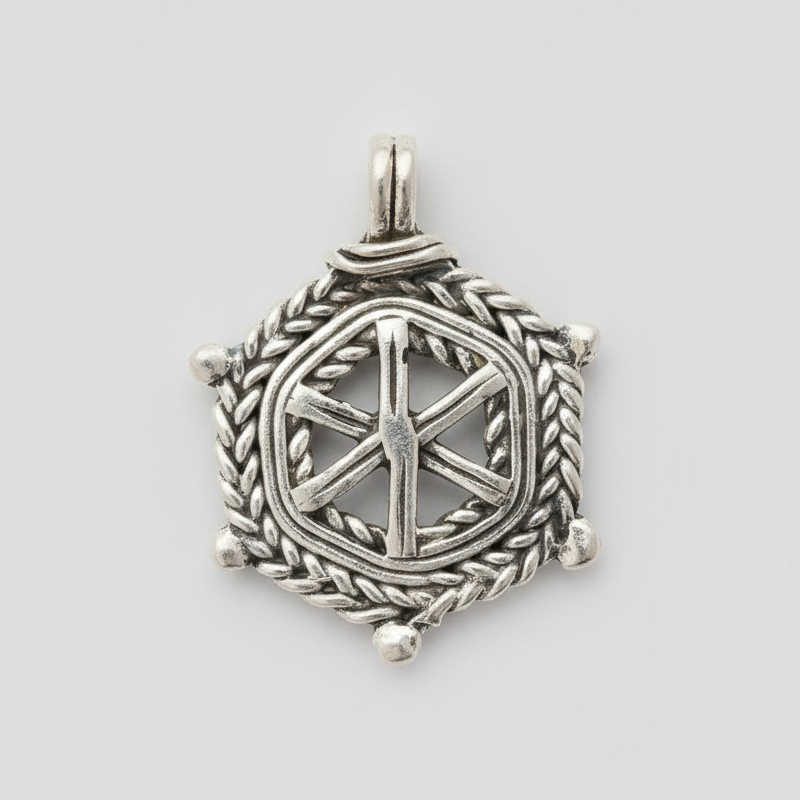 Dhokra Hex Star Pendant – Antique Silver