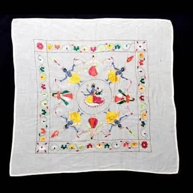 Handcrafted Chamba Rumal with Krishna Raas Leela Embroidery
