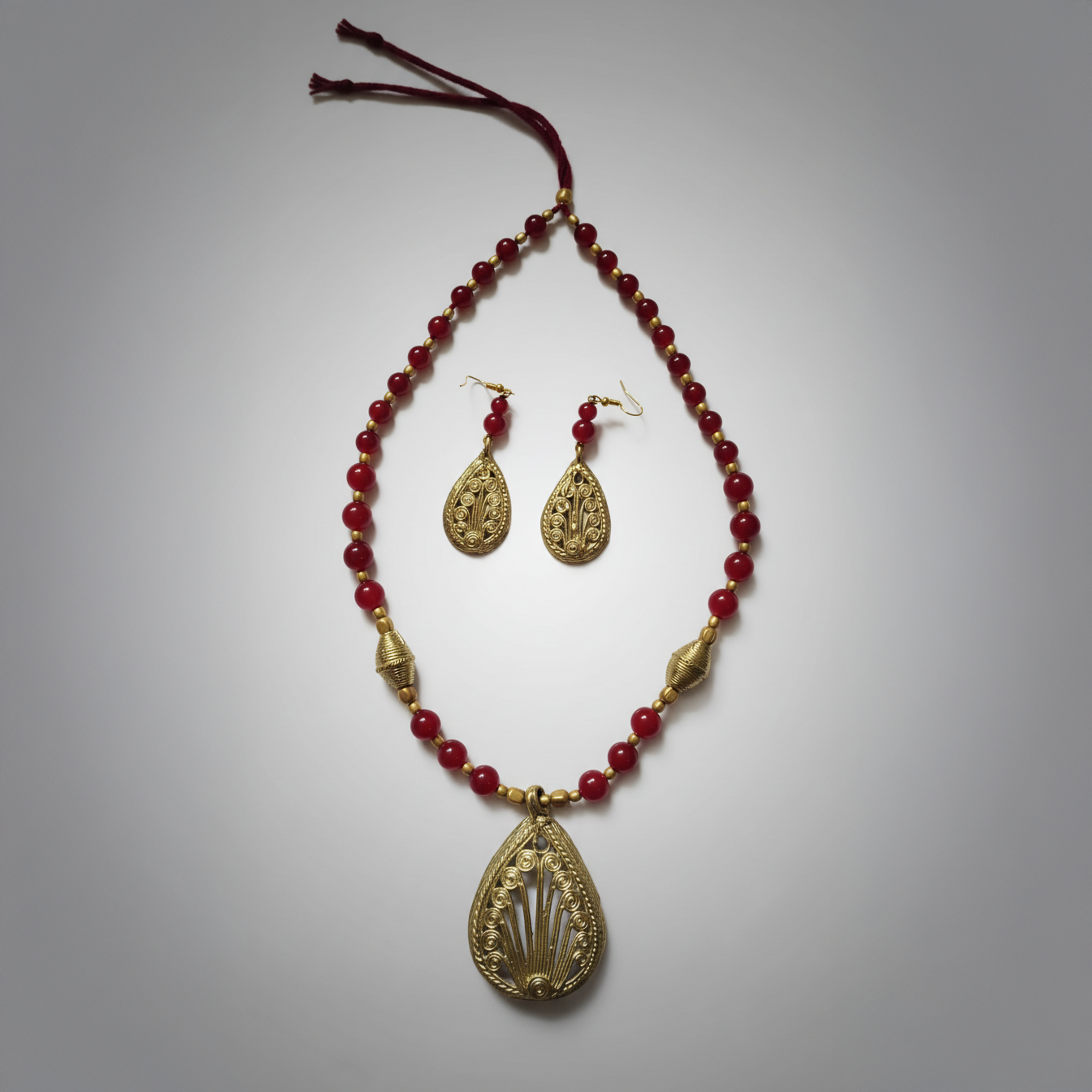 Teardrop Filigree Brass Necklace Set