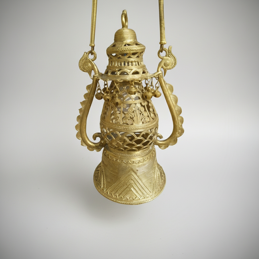 Traditional Handcrafted Dokra Hanging Lantern with Brass Bells