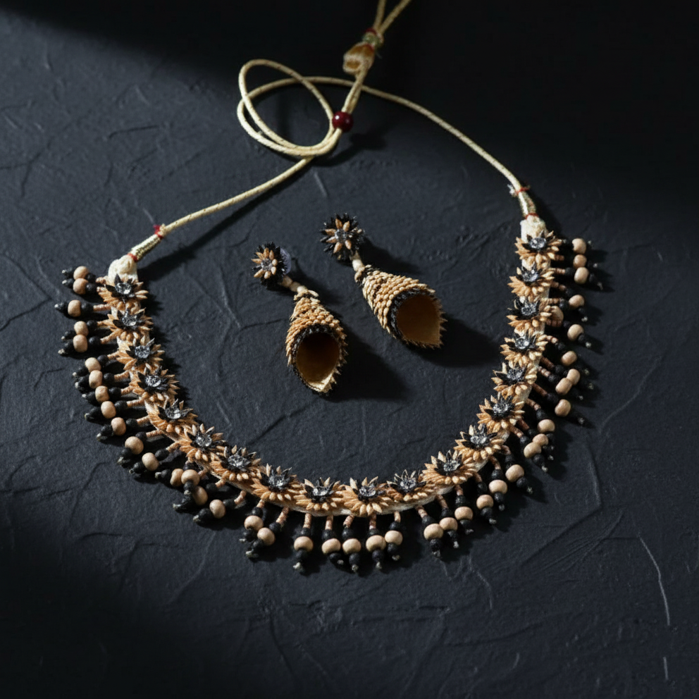 Black Floral Paddy Necklace Set