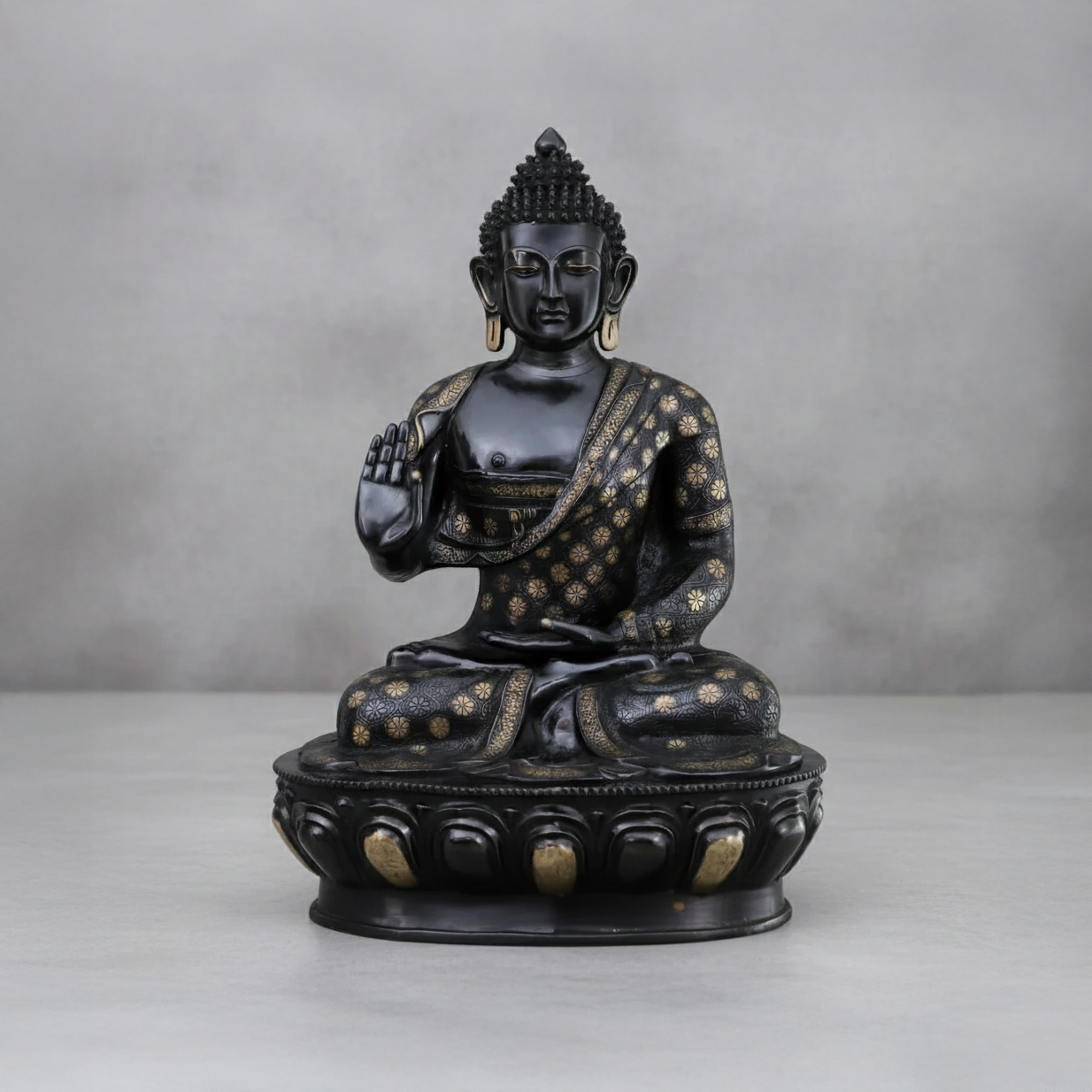Black Buddha Idol With Gold Work