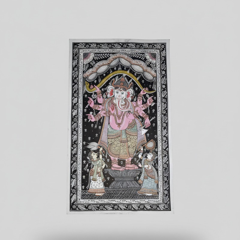 Monochrome Pattachitra – Panchamukhi Ganesha Panel (Unframed Artwork)